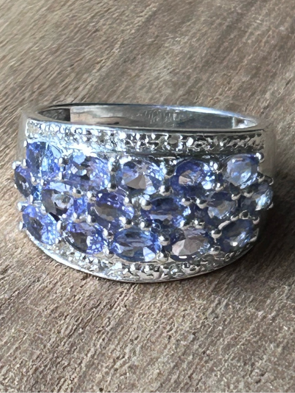 Vintage 925 Sterling Silver Tanzanite Cluster Wide Band Ring - Size 8 (5.59g)